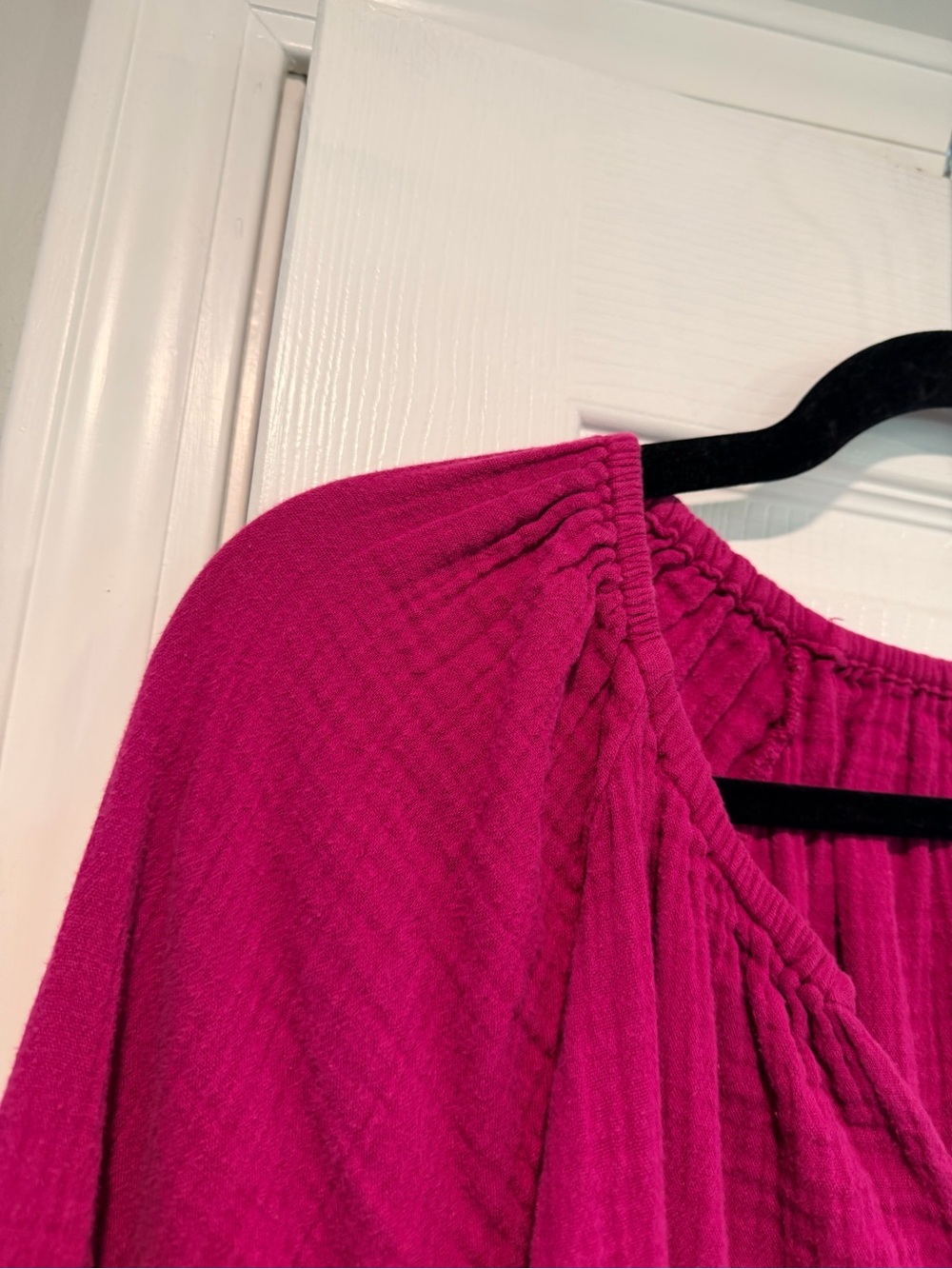Old Navy Size XXL Fuchsia Double Gauze Cotton Peasant Blouse Boho Balloon Sleeve - Picture 5 of 10
